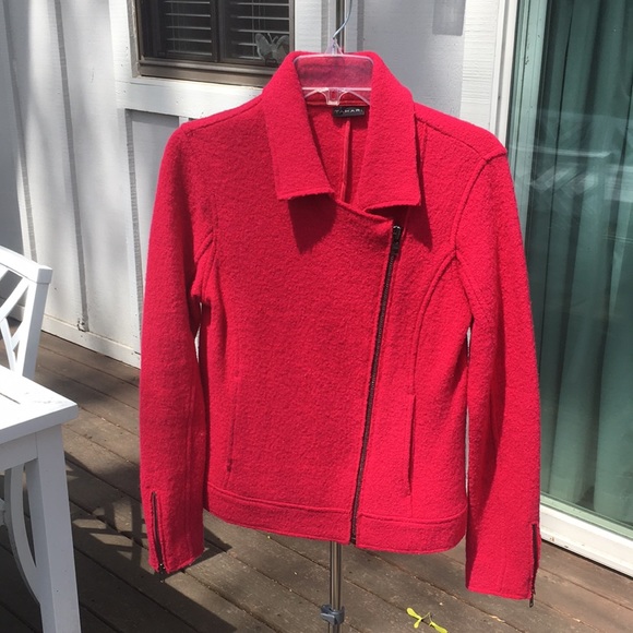 Tahari hot pink wool boucle moto style jacket - Picture 2 of 12